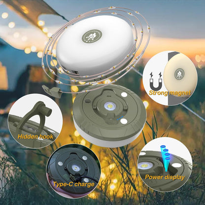Camping String Light, 4 in 1 Outdoor String Light with 8 Lighting Modes(32Ft), for hiking, camping, and home decor