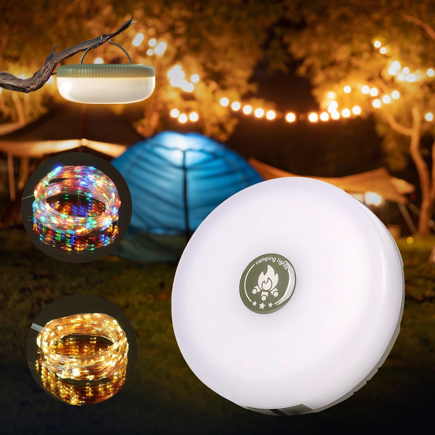 WhiteRhino Camping Lights String4 in 1 Outdoor String Lights with 8 Modes AdjustableRechargeable Led String LightsIP44 Portable Camping Lantern Emergency Light for HikingTentYardChristmas Decor